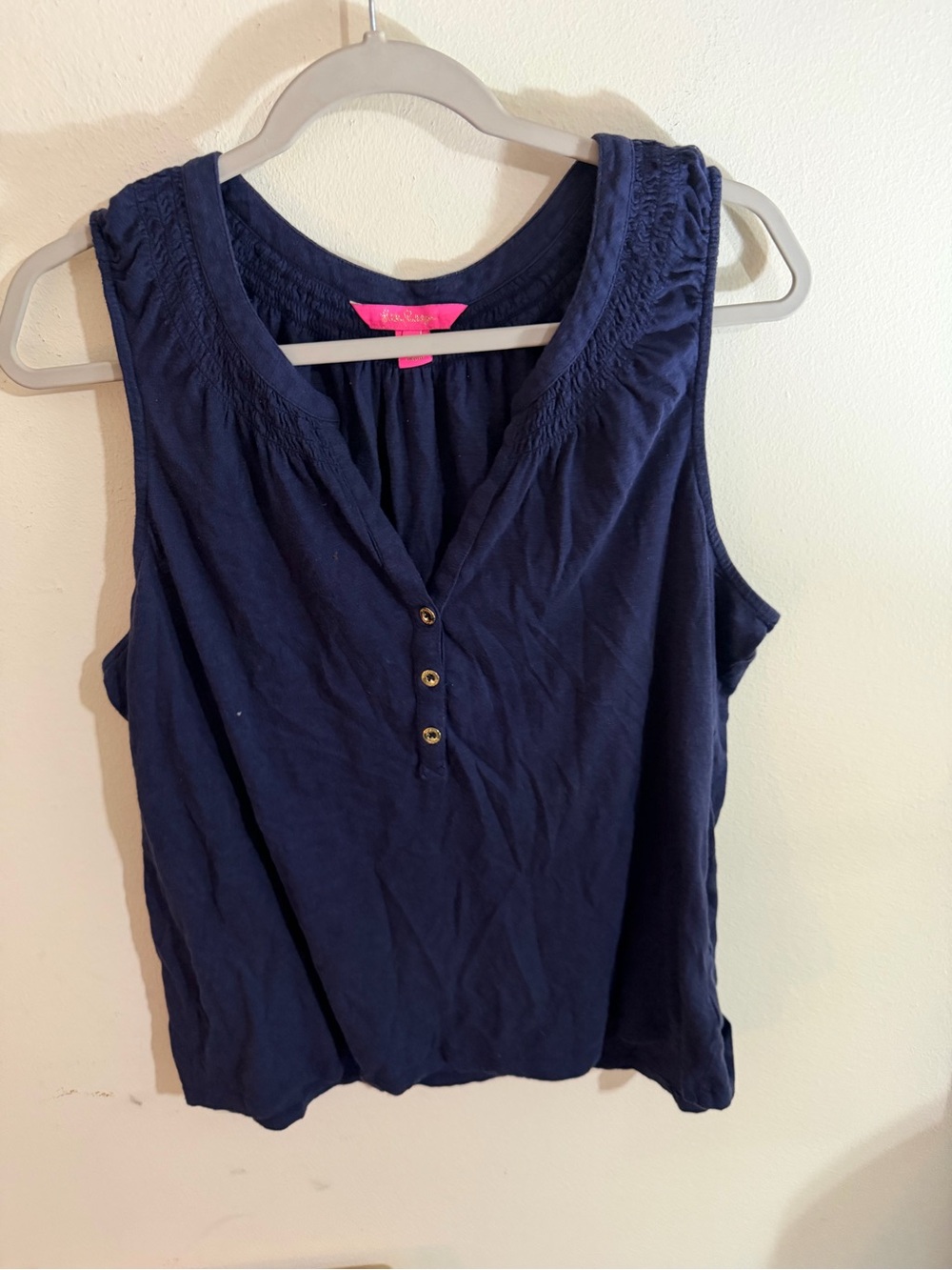 Lily Pulitzer Size 2xl Sleeveless Navy Henley Tank with Button Placket
